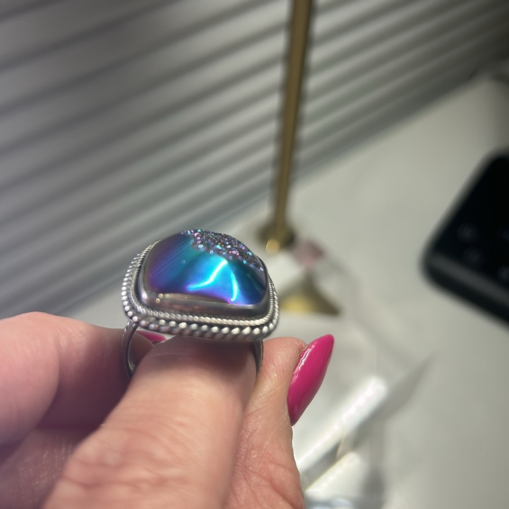Drusy Solid Silver Iridescent Purple Ring - image 5